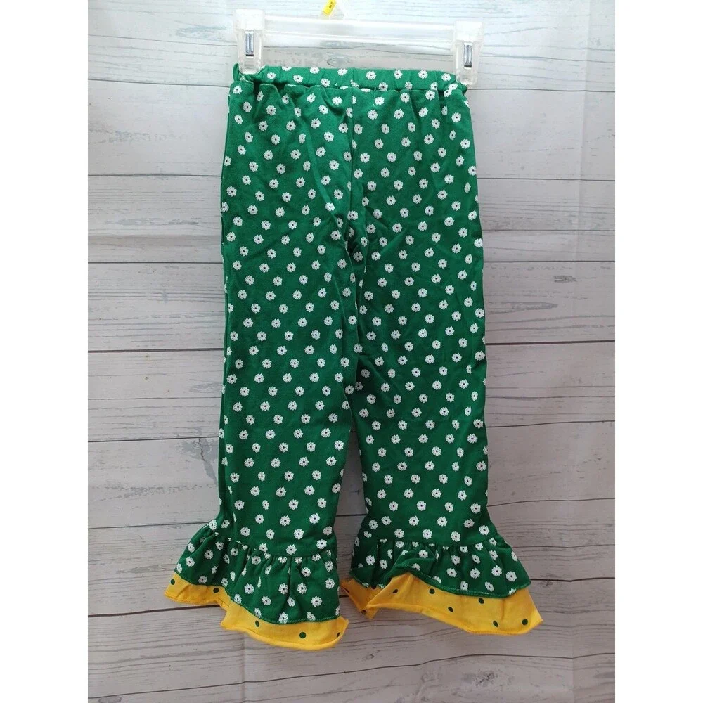 Parya Toddler Girl 2 Pcs Set Sz 6T Green Yellow Floral Polkadot Ruffles